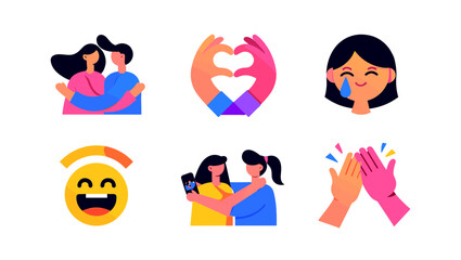 Fototapeta premium Set of positive emotions and connections illustrations
