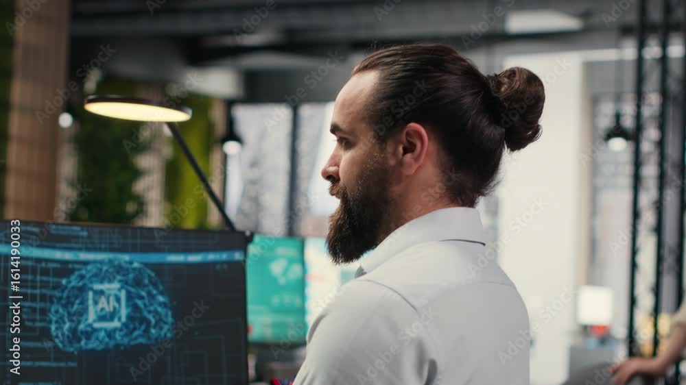 Poster general manager employs ai neural network for work task optimization, increasing productivity with d