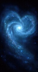 Heart-shaped galaxy swirling in dark space; cosmic romance; stellar background; perfect for romantic concepts