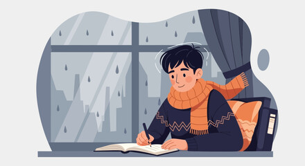 Cozy Writing On A Rainy Day Illustration Perfect For Creative Blog Posts