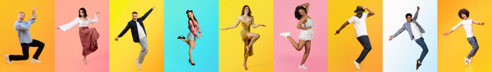 A vibrant collection of diverse individuals engaged in lively activities against a bright backdrop....