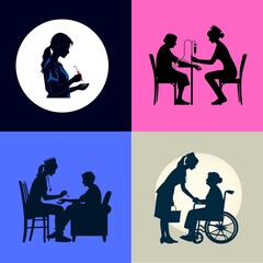 Healthcare Heroes – Silhouettes of Nurse, Patient, and Doctor

