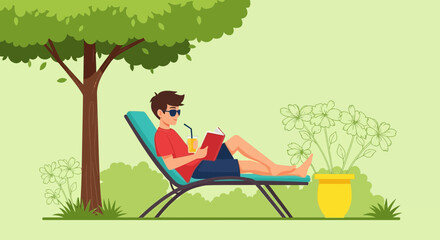 Enjoying Summer Time With Book And Juice In A Peaceful Garden Scene