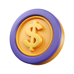 Fototapeta premium Golden coin with dollar sign isolated on transparent background