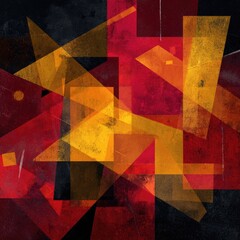 Abstract Red Gold Geometric Shapes Overlay Dark Background - Modern Art Print
