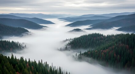Foggy Mountain Landscape Aerial View Nature Scenery