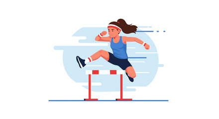 Female Athlete Jumping Over Obstacle During Track And Field Competition