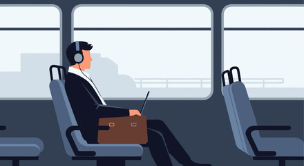 Focused Commuter Utilizing Public Transport For Professional Pursuits And Personal Enjoyment