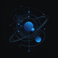 Futuristic planetary system; cosmic data visualization; dark background; digital art; tech concept