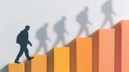 Isolated shadow figure stationary against dynamic silhouettes climbing upward illustrating medical condition affecting height progression.