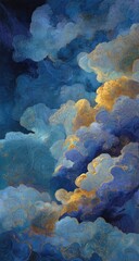 Golden hour cloudscape, artistic rendering, vertical format, phone wallpaper