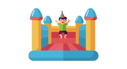 Obraz premium Joyful Boy Jumping Happily In An Inflatable Bouncy Castle At A Party