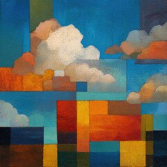 Abstract Cityscape Sunset Cloudscape, Modern Art Print