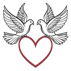 Obraz premium Vector art of two doves perched on a heart isolated on white background