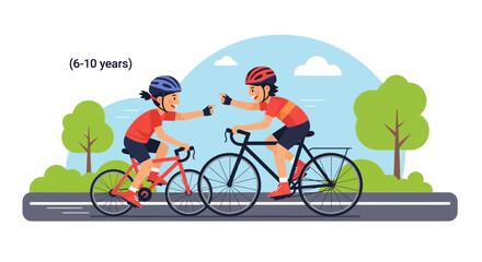 Kids Enjoying Cycling Adventures In The Park On A Sunny Day Illustration