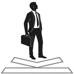 Vector art of a businessman standing on a v shape isolated on white background