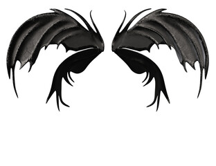 3D rendered illustration of sleek black demon wings, isolated on transparent background