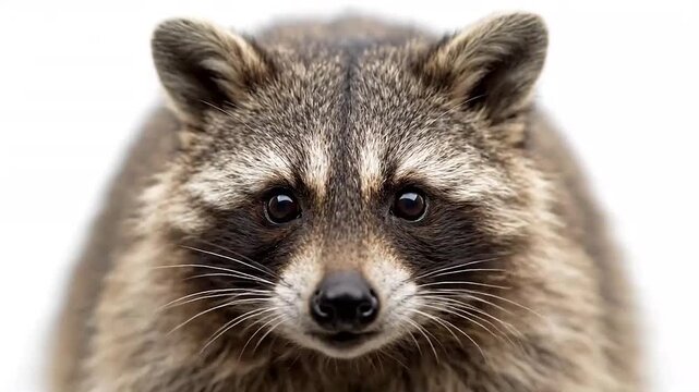 Raccoons face closeup Distinct stripes around eyes and detailed fur textures