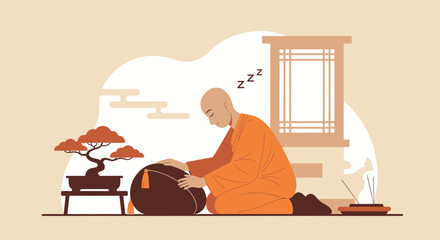 Monk Meditating Peacefully Embracing Tranquility and Serenity in a Zen Garden