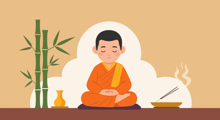 Fototapeta premium Peaceful Meditation: A Serene Depiction Of A Monk Finding Inner Peace