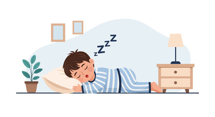 Peaceful Slumber Cartoon Boy Enjoying Sweet Dreams in Cozy Bedroom