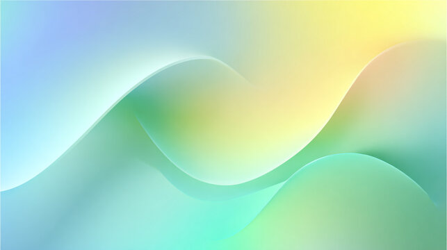 Smooth, flowing waves of pastel green, blue, and yellow create a serene abstract background