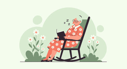 Relaxing Afternoon Nap In Rocking Chair With Flowers In Background