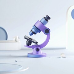 Stylized purple and blue microscope on light blue background