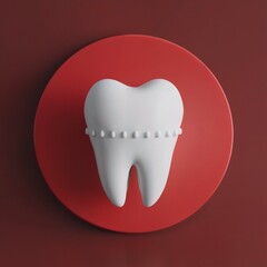 White tooth on red circle 3d render dental dentistry