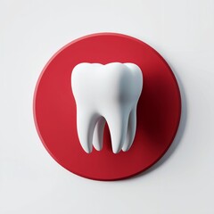 White tooth on red circle background dental 1