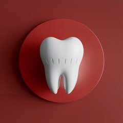 White Tooth on Red Circle Background dental