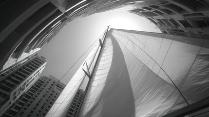 Sailboat Under Skyscrapers: A black and white exploration of urban sailing adventure