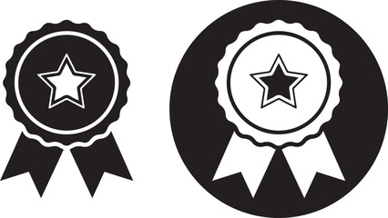 Obraz premium Star Badge Icon: A minimalistic badge, featuring a five-pointed star, symbolizes excellence and high achievement, presented in a clean, monochrome style.