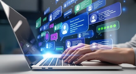Laptop Social Media Chat Digital Illustration Communication