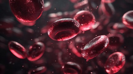 3D rendered sequence depicting oxygen partial pressure impact on hemoglobin color intensity changing from dark crimson to vivid red in circulating blood.