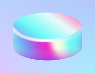 3d holographic geometric primitive shape. Glossy holographic geometric shape. Iridescent trendy design, thin film effect. Vector