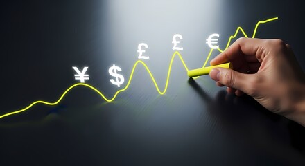 Currency graph hand drawing financial growth concept