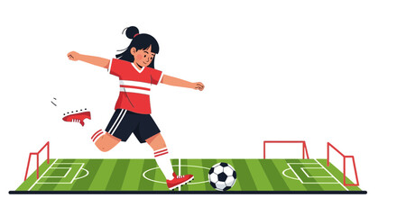 Obraz premium Young Athlete Practicing Soccer Skills On The Field Ready To Score A Goal