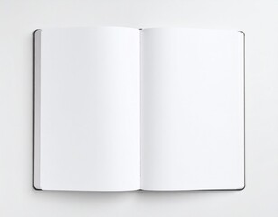 Flat lay de planner blanco abierto, p&aacute;ginas en blanco visibles, sobre fondo blanco neutro.