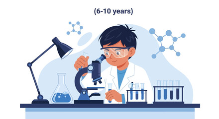 Youngster Enjoys Scientific Exploration With Laboratory Glassware and Microscopes Equipment