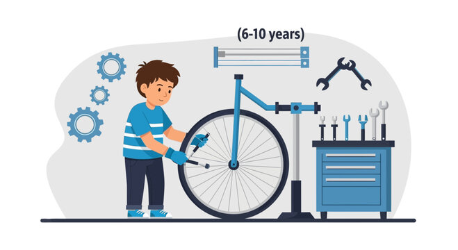 Young Boy Focused On Performing Maintenance And Repair Work On His Bicycle