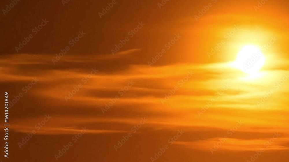 Poster a radiant sun shines amidst hazy layered orange clouds creating a warm diffused light