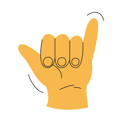Gesture and hand showing non verbal element of communication. Vector isolated open palm and rebellion symbol with doodles. Thumb up, rock and roll and okay, peace and first up