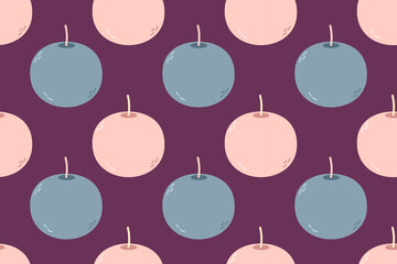 Seamless pattern with round gray and pink candles on dark purple background