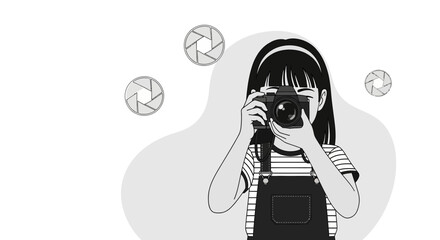 Young Photographer Capturing Moments With Her Camera In Monochrome Style