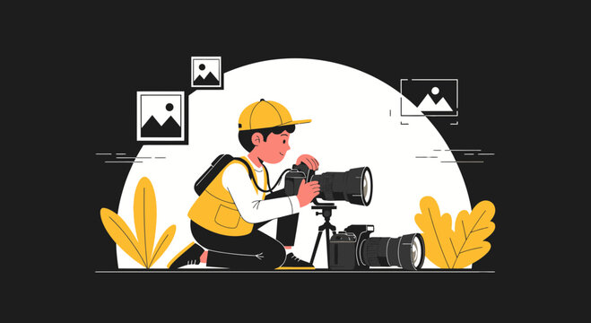 Young Photographer Focused on Achieving Best Shots With Advanced Cameras