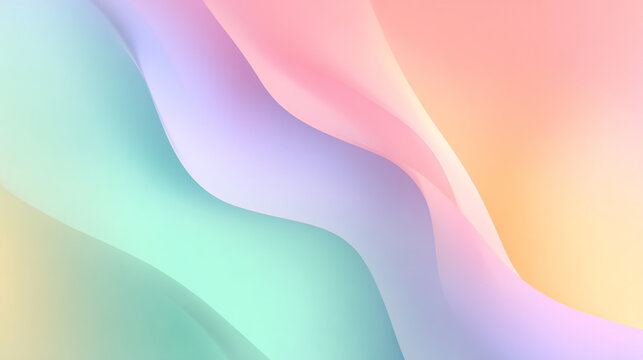 A soft blend of pastel rainbow colors flows in gentle waves, creating an ethereal background
