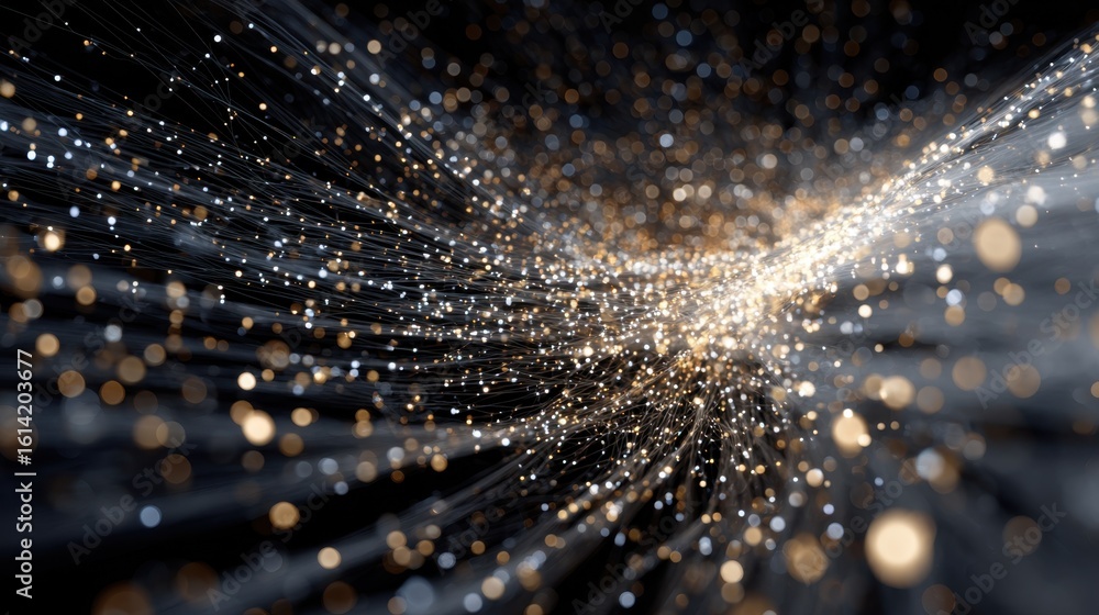 Poster abstract background showcasing a mesmerizing flow of shimmering particles. creating a dazzling light