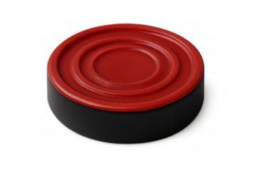 Close-up of a red and black checker piece, isolated on a transparent background, ready for use in graphic design projects