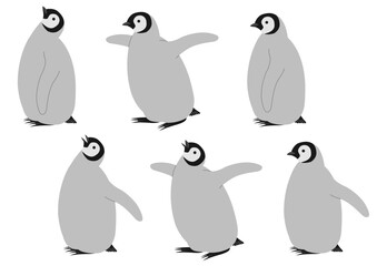 横向きのコウテイペンギンの子どものイラストのセット
